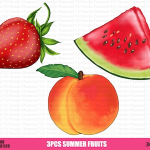 Hand Drawn Fuits Png, Summer Fruits Png, Peach Png, Strawberry Png, Watermelon Png, Fruit Bundle Png, Fruit Sublimation, Instant Download