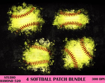 Softball Patch Bundle Png, 4 Softball Patches Png, Western Softball Patch Png, Softball Splash Png, Distressed Softball Png,Instant Download