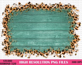Distressed Leopard Turquoise Wood Background PNG, Western Cheetah Blue Wooden Backsplash Sublimation Design, Instant Download