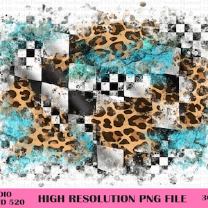 Leopard Race Flag Background Png, Leopard Checkered Turquoise Background Png, Black and White Flag Western Background Png, Instant Download