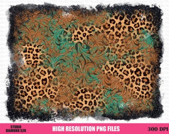 Tooled Leather Leopard Distressed Background Png, Hand Drawn Leather Black Glitter Frame Png, Western Background Png, Instant Download
