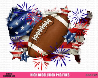 American Football Map Png, Hand Drawn Ball Usa Flag Stars Fireworks Distressed Sublimation, Patriotic Sports Clipart, Instant Download