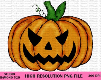 Calabaza de Halloween PNG, Calabaza de Halloween dibujada a mano PNG, Sublimación de Halloween, Calabaza gótica de terror PNG, Descarga instantánea