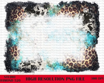 Fondo de piel de vaca de leopardo turquesa con purpurina negra y efecto blanqueador (PPT), fondo occidental (PPT), sublimación para salpicadero, descarga instantánea