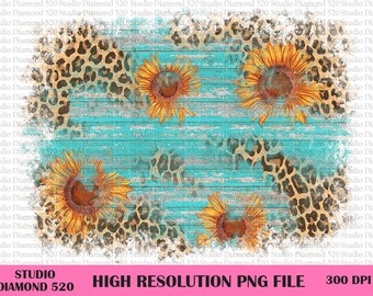 Sunflower Leopard Blue Wood Background Png, Flower Wooden Leopard Background Png, Wood Frame Png, Instant Download
