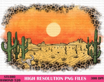 Desert Background Png, Western Cactus Bullskull Leopard Frame Sublimation, Retro Desert Png, Country Png, Wild West Png, Instant Download