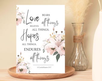 Biglietto di auguri per matrimonio cristiano stampabile: Congratulazioni con versetto della Bibbia (download PDF, biglietto 5x7" e busta inclusi)