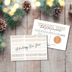 Bedankkaart voor de feestdagen, sjabloon voor kerstvisitekaartjes, bedankt voor je aankoop, klein bedrijf, afdrukbare kaart, kerstkaart