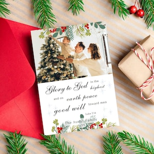 Editable Christian Christmas Cards with Photo, Religious Christmas Family Card Template, Instant Download, Bible Verse Card, Canva Template