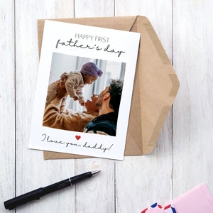 Tarjeta editable para el primer día del padre con foto, tarjeta para papá y abuelo, tarjeta para el primer día del padre, plantilla de Canva para tarjeta personalizada e imprimible