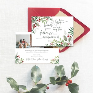 Editable Christian Christmas Card Template with Photo, Religious Christmas Card Template, Canva Template, Bible Verse Card, Personalized