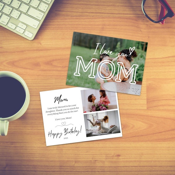 Mom Birthday Card with Photo, Printable Mothers Day Card, Mom Greeting Card, For Mother, Card For Mom, Editable Canva Template, Personalized