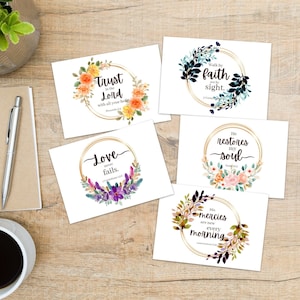 Set of 5 Printable Scripture Greeting Cards, Greeting Cards, Christian Bible Verse Cards, Motivational Encouragement Cards, Instant Download