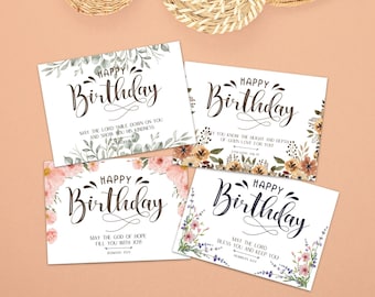 Cartes d'anniversaire imprimables d'écriture, ensemble de 4 cartes de voeux, cartes chrétiennes de verset de bible, cartes d'encouragement de motivation, téléchargement immédiat