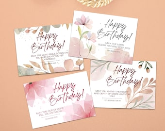 Cartes d'anniversaire imprimables d'écriture, ensemble de 4 cartes de voeux, cartes chrétiennes de verset de bible, cartes d'encouragement de motivation, téléchargement immédiat