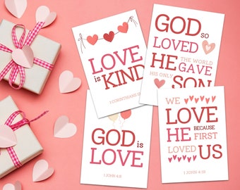 Scripture Valentine Cards, Printable Valentine Cards, Christian Valentine Cards, Bible Verse Valentine Cards, Classroom Valentine, Download