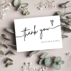 Tarjeta de agradecimiento de boda minimalista, plantilla editable de tarjeta de agradecimiento de boda moderna, plantilla Canva, decoración de boda, tarjeta imprimible de boda