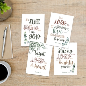 Set van 4 afdrukbare schriftwenskaarten, wenskaarten, kaarten met christelijke bijbelteksten, kaarten voor motiverende aanmoediging, direct downloaden