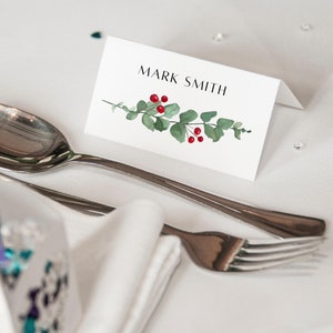 Modello di segnaposto di Natale, segnaposto per matrimonio invernale, biglietti da visita modificabili da 3''x1.5'', segnaposto per cena festiva, download immediato