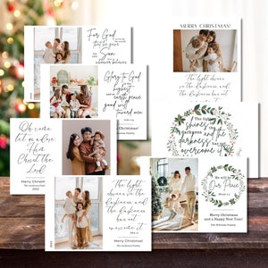 Bundle Religiöse Weihnachtskarten Vorlage mit Foto, Set von 7 Christliche Weihnachtskarten, Printable Karten, Download, Bibel Vers Karte, Canva