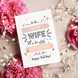 Cartão de aniversário para impressão para esposa, lindo cartão de aniversário dobrado para esposa, cartão de feliz aniversário, para a melhor esposa, download instantâneo de PDF