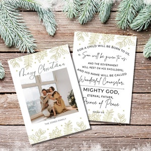 Plantilla de tarjeta navideña cristiana editable con foto, plantilla de tarjeta navideña religiosa, plantilla Canva, tarjeta con versículo bíblico, personalizada
