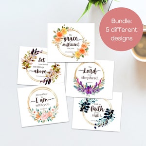 Set van 5 afdrukbare wenskaarten schriftteksten, wenskaarten, kaarten met christelijke bijbelteksten, kaarten voor motiverende aanmoediging, direct downloaden