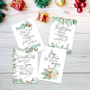 Cartões de Natal cristãos para impressão, cartões de escrituras, cartões de versículos da Bíblia cristã, cartões de feliz Natal, download instantâneo
