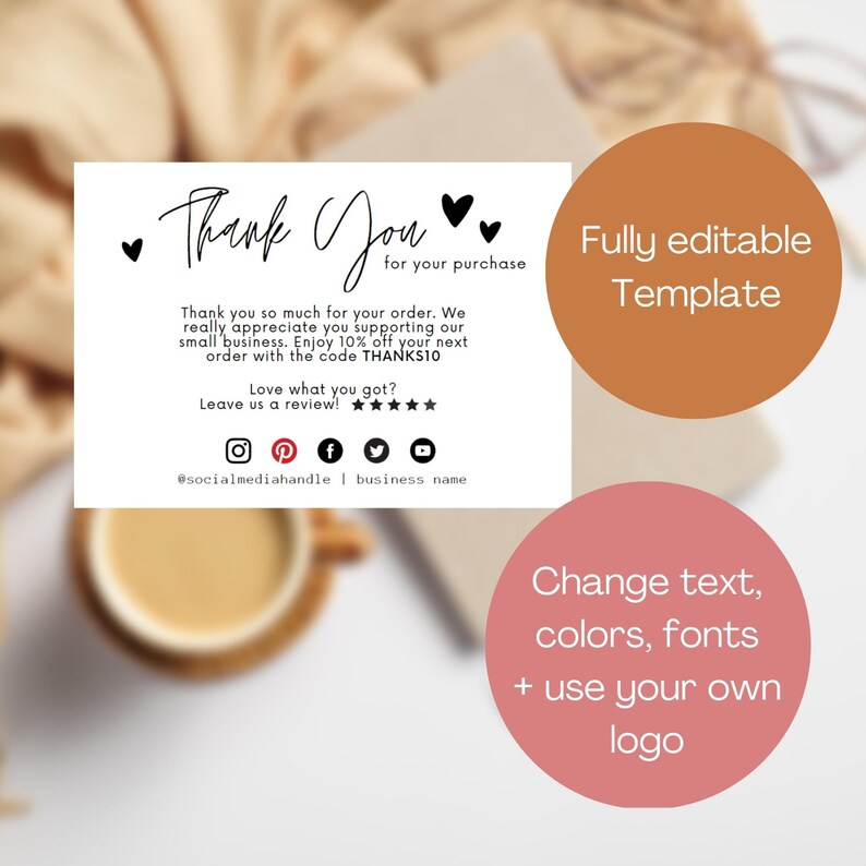 Printable Thank You Business Cards Canva Template Small Business Printable Thank You Business Cards Canva Template Small Business