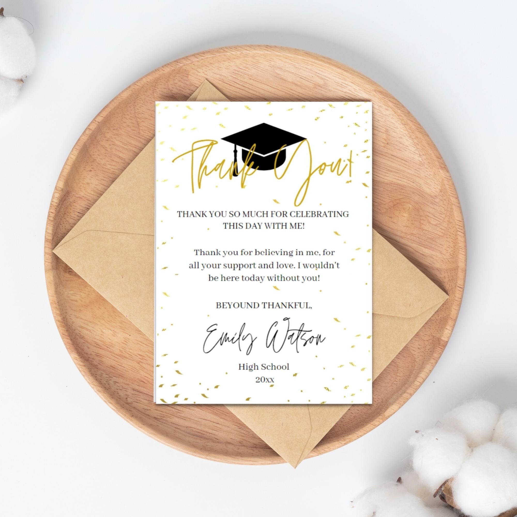 Hello Love Goods Graduation Thank You Cards Personalized with Name, Black and White Flat Thank You Note Cards