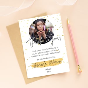 Abschluss Dankeskarte Vorlage, personalisierte Abschlusskarte mit Foto, Dankeschön, High School College Abschluss, Canva Vorlage