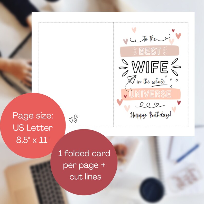 Printable Birthday Card for Wife Folded Cute Birthday Card - Etsy