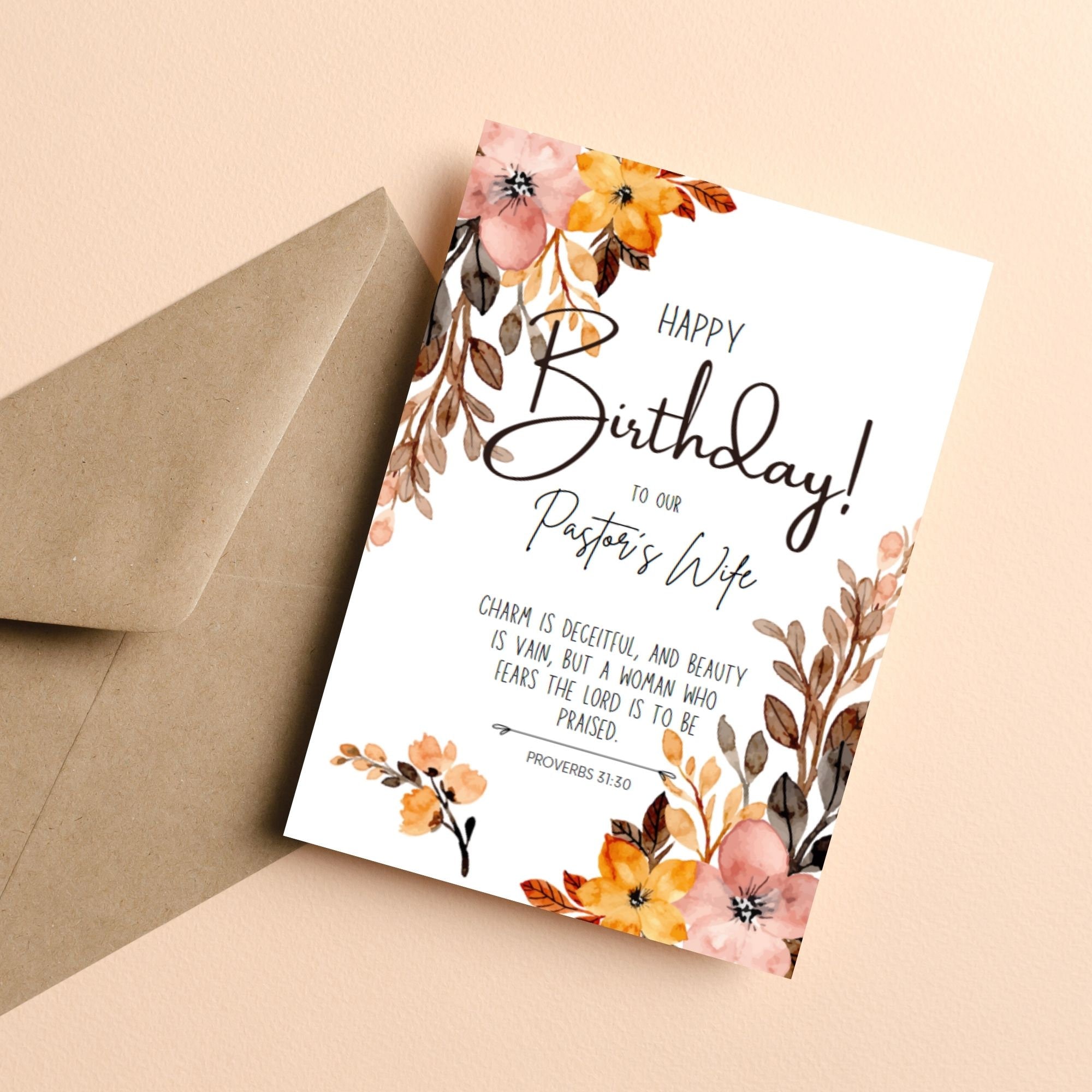 Printable Birthday Card for Pastor's Wife, Scripture Birthday Card for ...