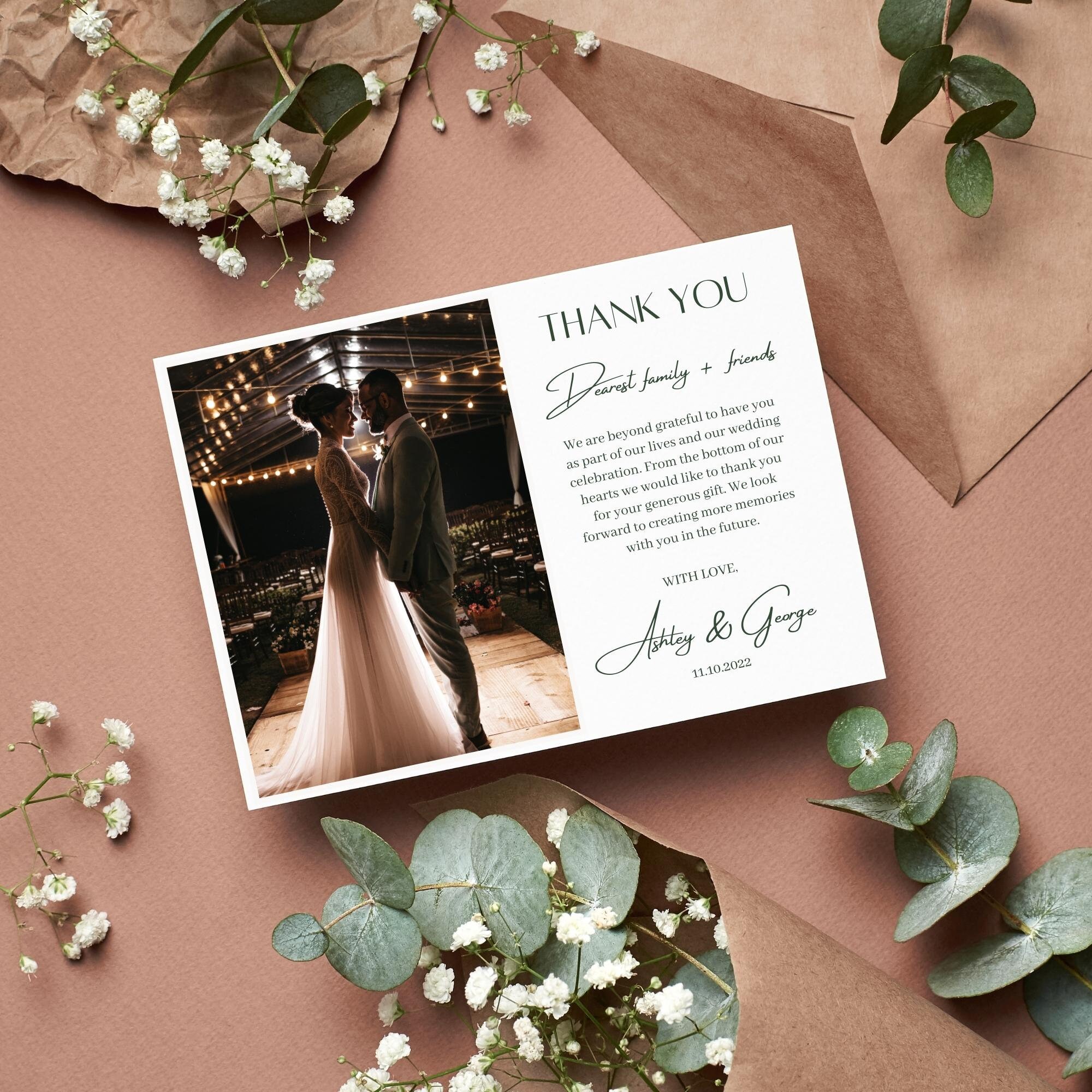 Simple Wedding Thank You Card Template With Photo (canva Editable) - Etsy