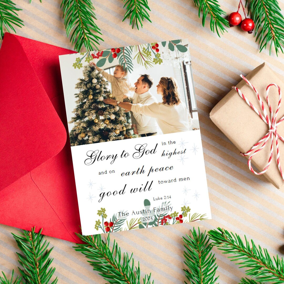 Editable Photo Christmas Card Template Religious Bible Verse (canva