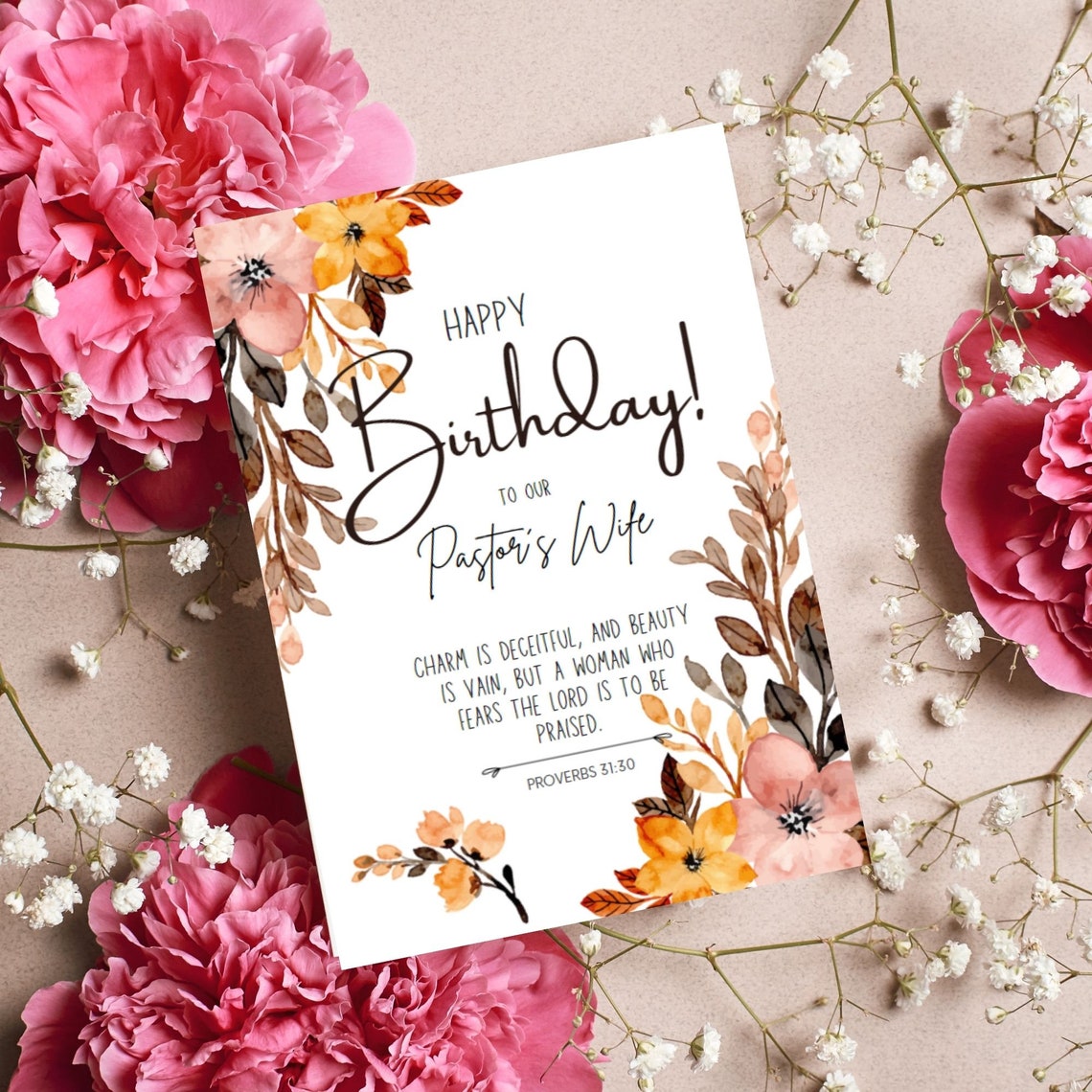 Printable Birthday Card for Pastor's Wife, Scripture Birthday Card for ...
