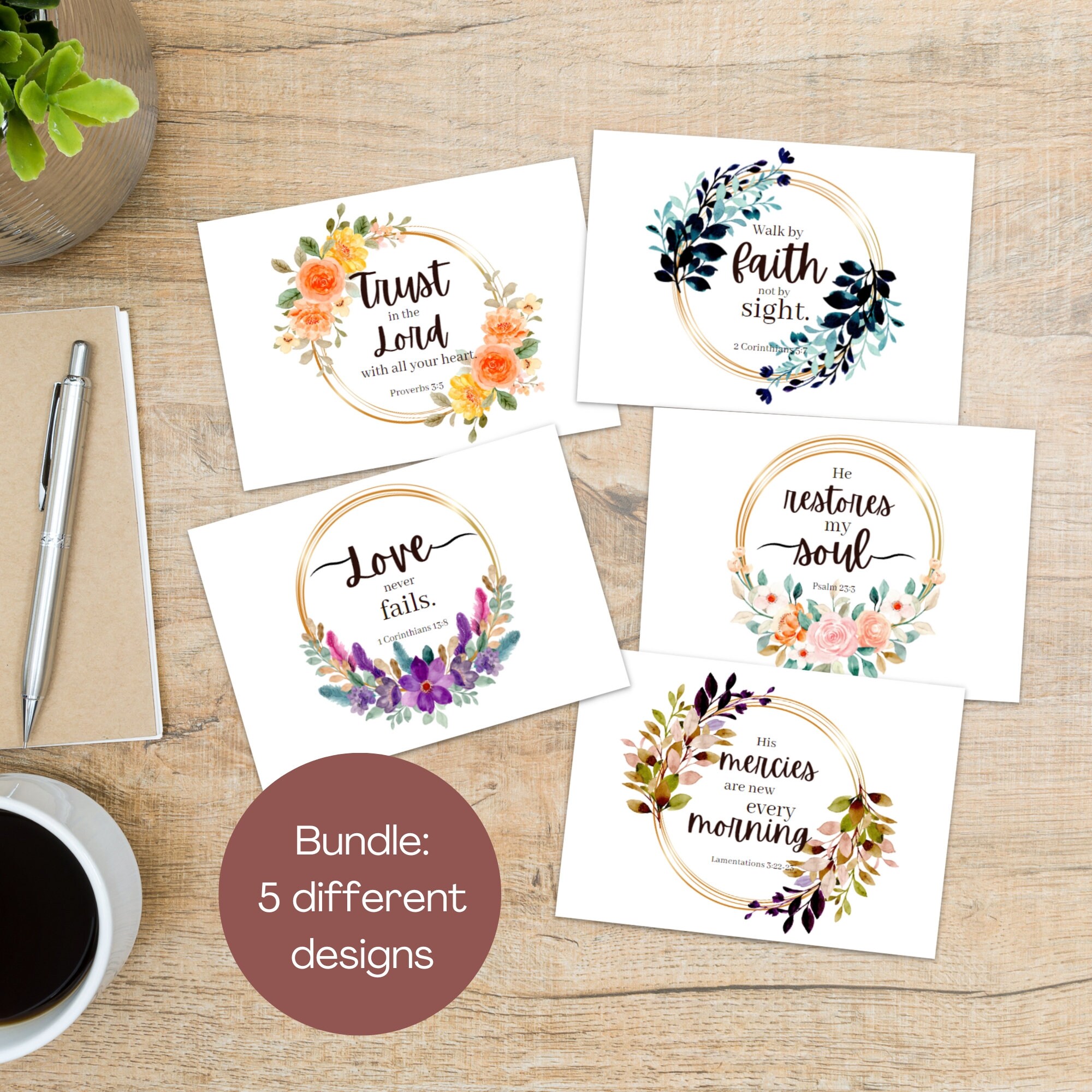 Set of 5 Printable Scripture Greeting Cards Greeting Cards - Etsy