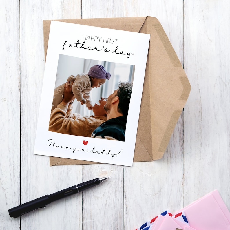 Editable First Father's Day Card With Photo, Card For Dad For Grandpa, First Fathers Day Card, Personalized Card Printable Canva Template image 1