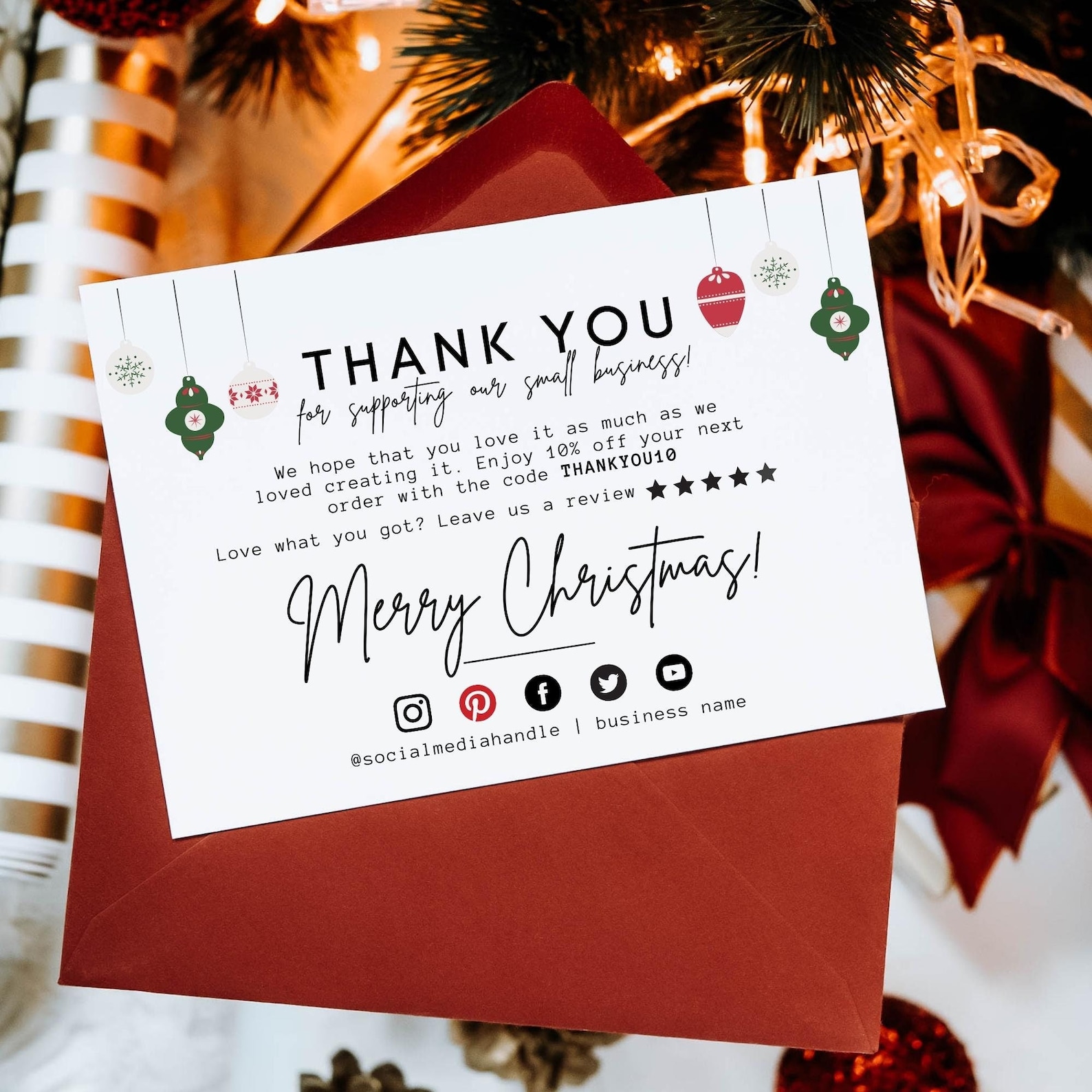 Christmas Business Thank You Card Template Printable Xmas Design