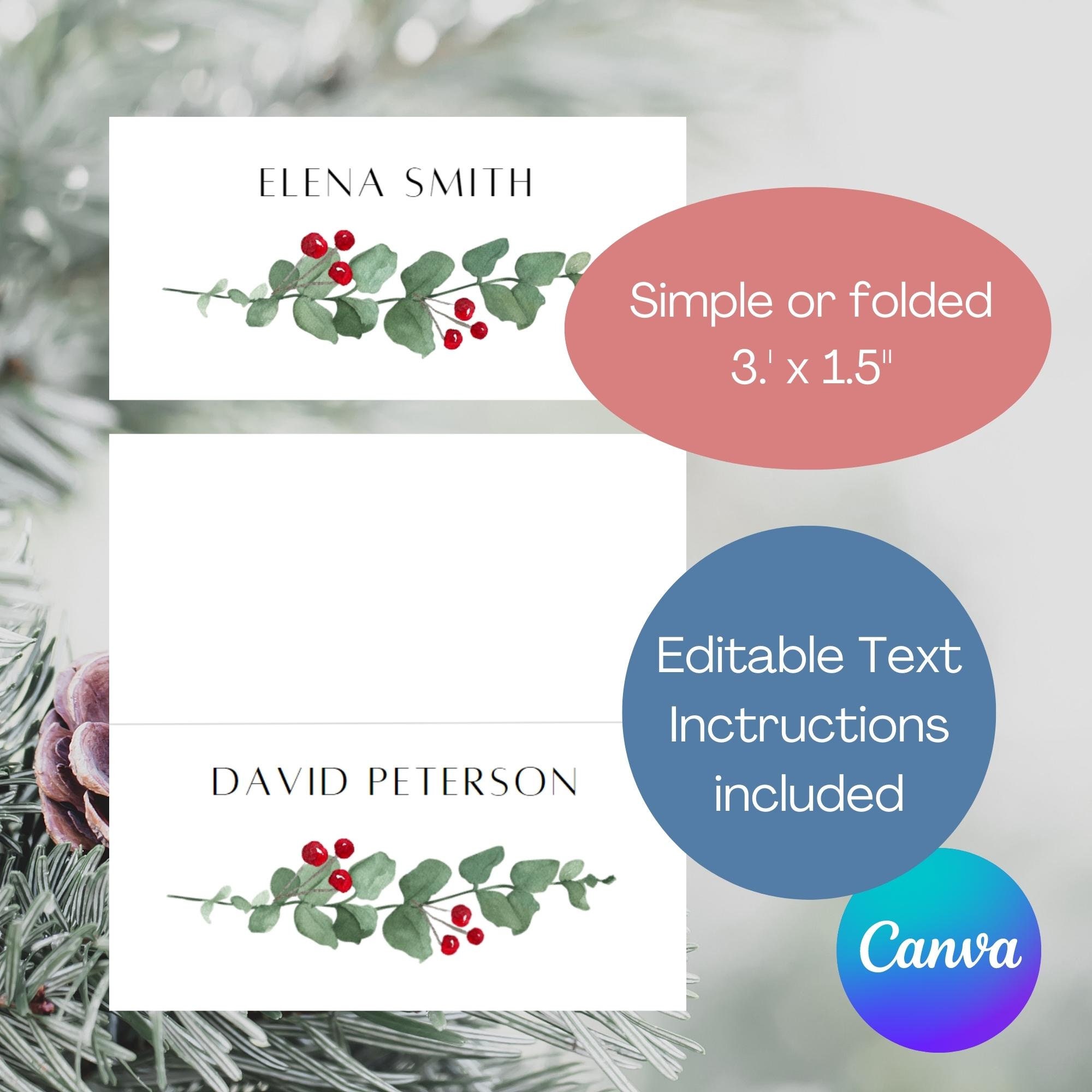 Christmas Place Card Template Winter Wedding Place Cards Editable 3