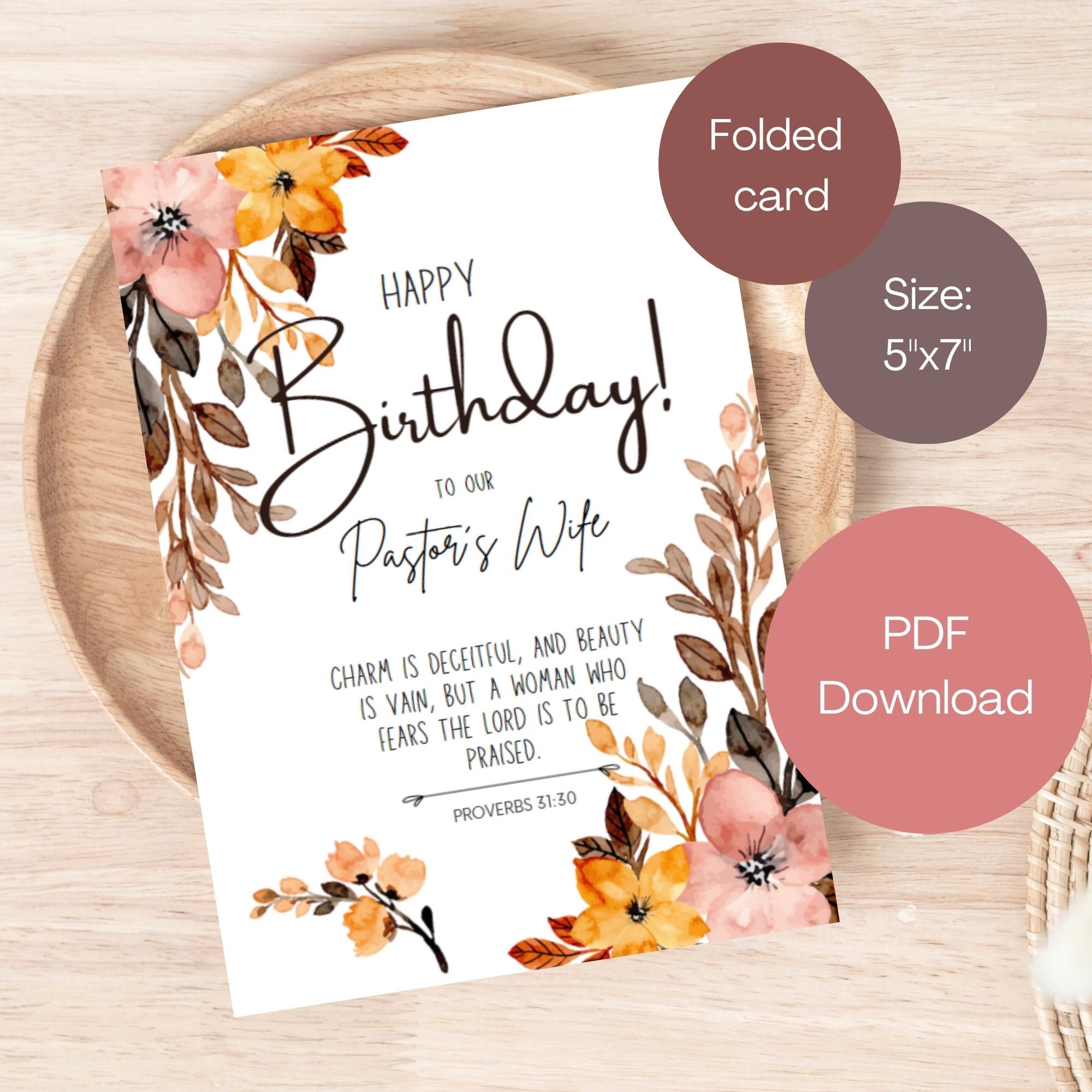Printable Birthday Card for Pastor's Wife, Scripture Birthday Card for Church Pastors Wife, Christian Bible Verse Card, PDF Download - Etsy for Foldable Free Printable Birthday Cards For Wife