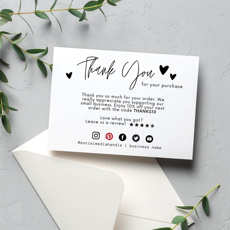 Printable Thank You Business Cards Canva Template Small Business Printable Thank You Business Cards Canva Template Small Business