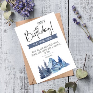 Cartão de aniversário para impressão para marido, cartão de aniversário com escritura para ele, cartão com versículo bíblico cristão para marido, download em PDF