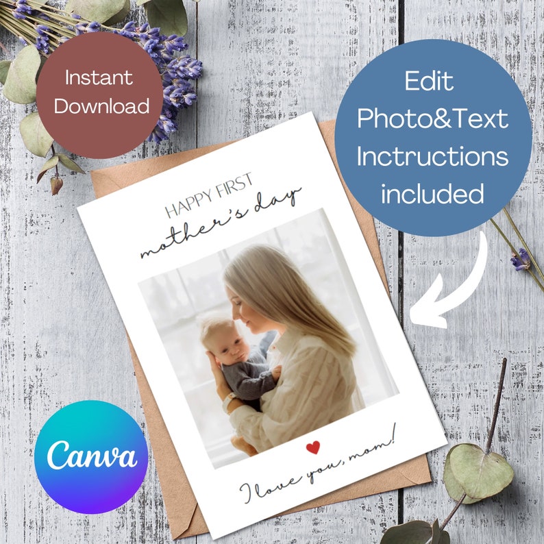 Editable First Mothers Day Card With Photo, Card for Mom, First Mothers ...