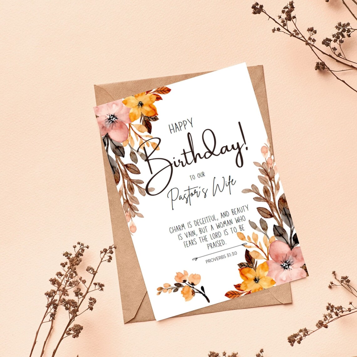 Printable Birthday Card for Pastor's Wife, Scripture Birthday Card for ...