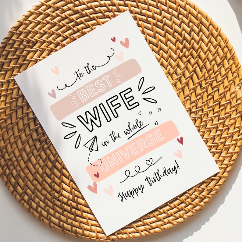 Printable Birthday Card for Wife Folded Cute Birthday Card - Etsy