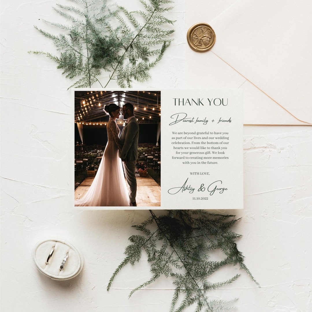 Simple Wedding Thank You Card Template With Photo (canva Editable) - Etsy