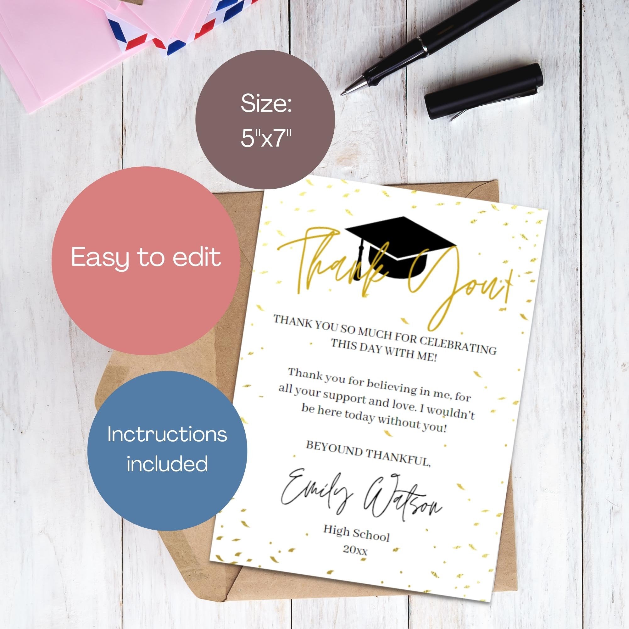 Graduation Thank You Card Template Personalized Graduation Etsy Graduation Thank You Card Template Personalized Graduation Etsy