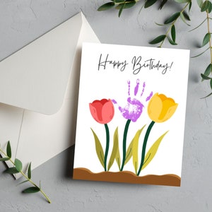 Printable Happy Birthday Handprint Craft, Handmade Birthday Craft For Mom, For Grandma, For Aunt, Two Sizes Instant PDF Download