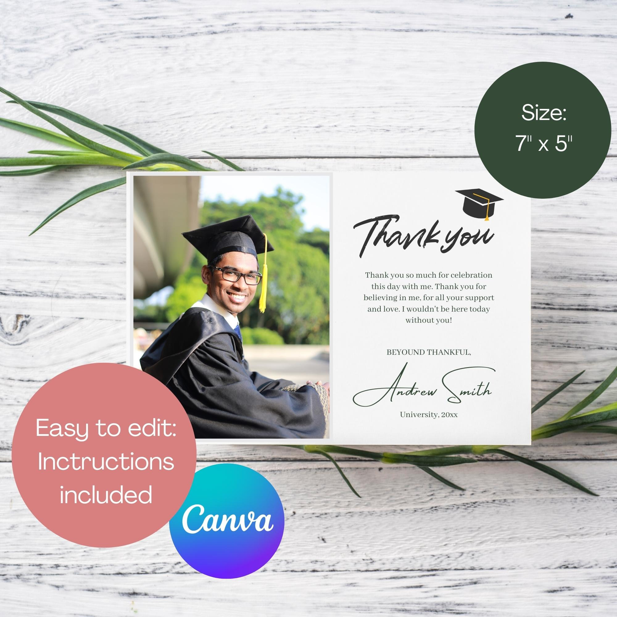 Graduation Thank You Card Template, Personalized Graduation Card With Photo, Thank You Note, High School College, Canva Template - Etsy graduation-thank-you-card-template-personalized-graduation-card-with-photo-thank-you-note-high-school-college-canva-template-etsy